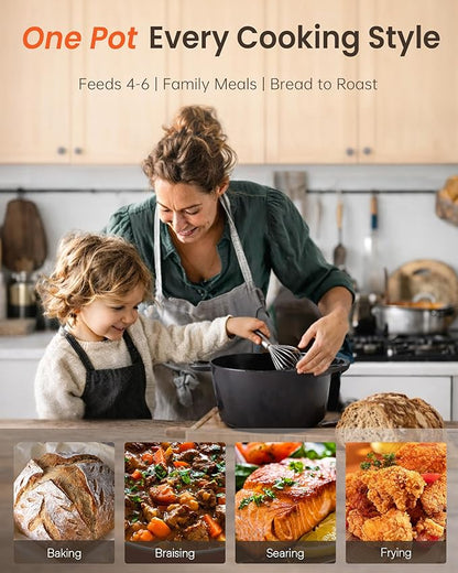 Nuwave 6QT Healthy Enameled Cast Iron Dutch Oven Pot with Lid, Heavy Duty 7-Layer Enamel, Enhanced Rust Protection, Dual Handles, Oven Safe to 500°F for Sourdough Bread Baking, Braise, Stew, Roast