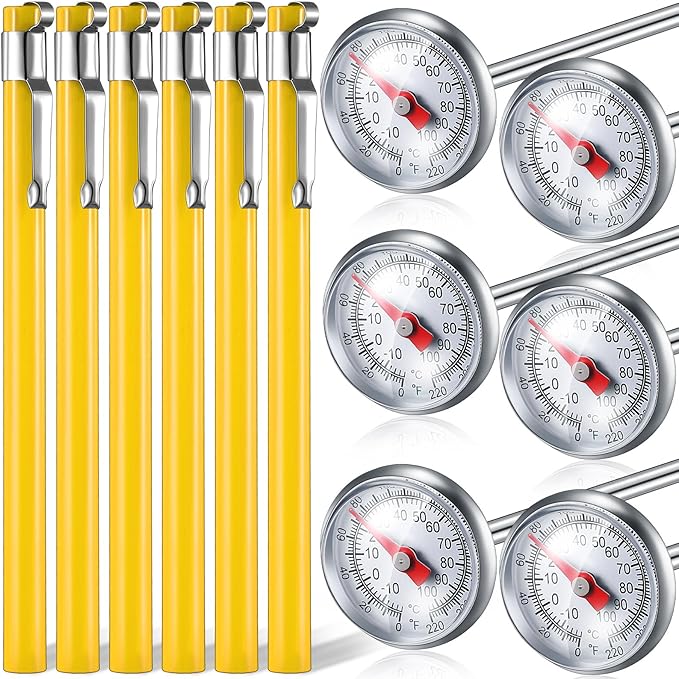 Xuhal 6 Pcs Stainless Steel Kitchen Thermometer with 5 Inch Long Stem 1 Inch Dial Thermometer Milk Frothing Food for Oven Probe Meat Grill BBQ Cooking Chocolate Water(Yellow) by Xuhal