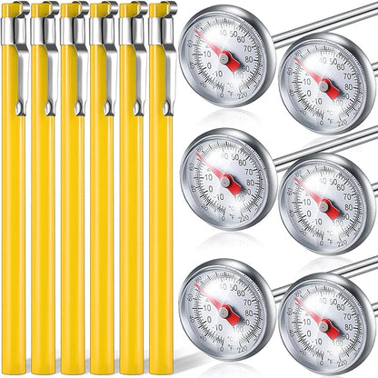 Xuhal 6 Pcs Stainless Steel Kitchen Thermometer with 5 Inch Long Stem 1 Inch Dial Thermometer Milk Frothing Food for Oven Probe Meat Grill BBQ Cooking Chocolate Water(Yellow) by Xuhal