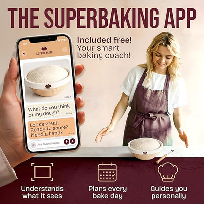 Superbaking Sourdough Starter Kit, 9" Round Banneton Bread Proofing Basket Set, Sourdough Bread Baking Supplies, Sourdough Tools with Silicone Bread Sling, Bread Making Tools, Baking Gifts - Image 3