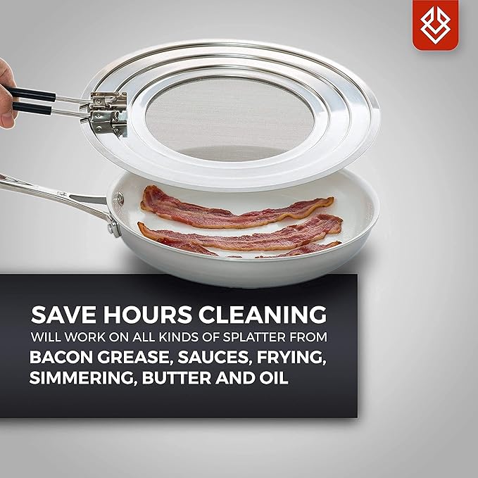 Dishwasher-Safe Splatter Screen Guard for Frying Pan Grease - Shields 99% of Stove Top from Bacon, Fry Oil, or Deep Fryer Splash - Easy Kitchen Storage Foldable Heat-Resistant Silicone Handle - Image 5