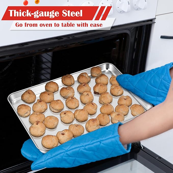 E-far Cookie Sheets Set of 3, 18”x13” Stainless Steel Baking Sheet Pans for Oven, Large Non Toxic Metal Baking Tray for Baking Roasting, Healthy & Rust Free, Mirror Finish & Dishwasher Safe - Image 3