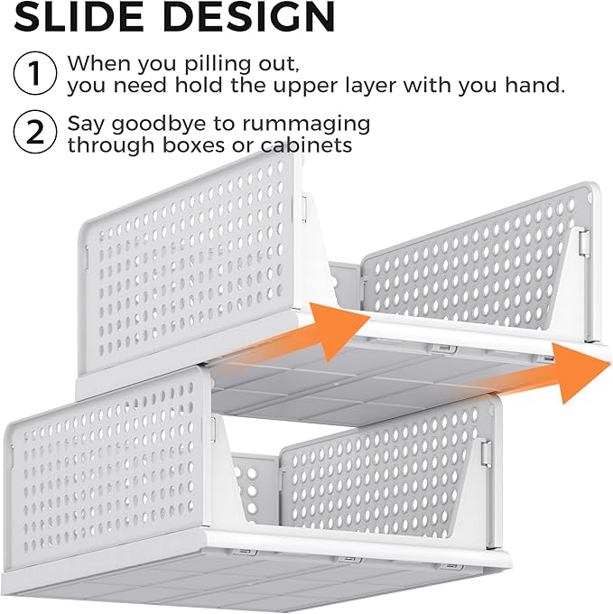 Pinkpum 8 Pack Closet Organizers and Storage Plastic Stackable Storage Bins, Foldable Drawer Shelf Storage Container for Wardrobe Kitchen Bathroom Dorm White - Image 8