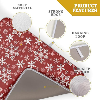 Christmas Dish Drying Mat for Kitchen Counter 24x18 Inch Xmas Snowflake Drying Mat with Absorbent Reversible Microfiber Red Dish Drainer Mats Rack Pad for Coffee Countertop Protector