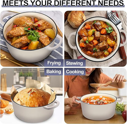 TeamFar Dutch Oven, 6QT Enameled Cast Iron Dutch Oven Cooking Pot with Lid & Dual Handles, for Bread Baking Braising Stewing, Heavy Duty & Non Stick, Oven & All Stovetops Safe - Khaki - Image 7