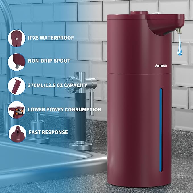 Automatic Soap Dispenser Touchless, Hands-Free, Multi Adjustable Volume, Long Battery Life, Compatible with Thick & Thin Dish/Hand Soap for Bathroom and Kitchen, Easy for Toddlers, Red - Image 5