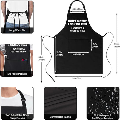 Xornis 100% Cotton Funny Apron for Men Women Adjustable Bib Aprons with 2 Pockets Grill Kitchen Cooking BBQ One Size Fits All