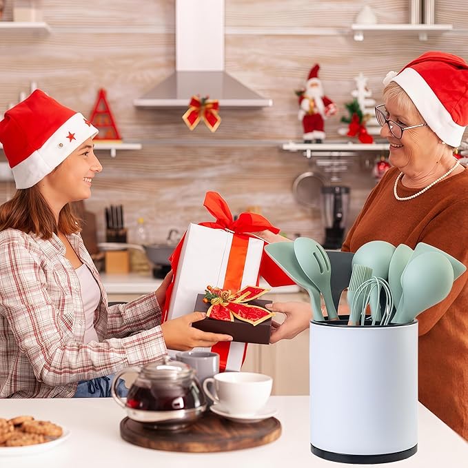 LIBODOUR Kitchen Utensil Holder Extra Large 360°Rotating For Counter Organizer Stainless Steel Storage Cooking Silverware Caddy 3 Compartment Flatware Spoon Spatula Tool Cutlery Container（White） - Image 2
