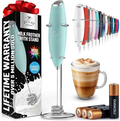 Zulay Kitchen Patented Tornado Triple Whisk Milk Frother with 4 Duracell Batteries – Handheld Foam Maker for Coffee, Lattes, Matcha & Hot Chocolate – Rich, Creamy Froth in Seconds - Mint by ZulayKitchen