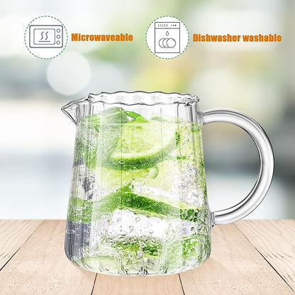 Leinuosen 2 Pcs Glass Pitcher Elegant Shaped Glass Tea Pitcher Coffee Milk Creamer Pitchers Creative Milk Frothing Pitchers Frother Cup Creamer Jug(250 ml,Wave Style)