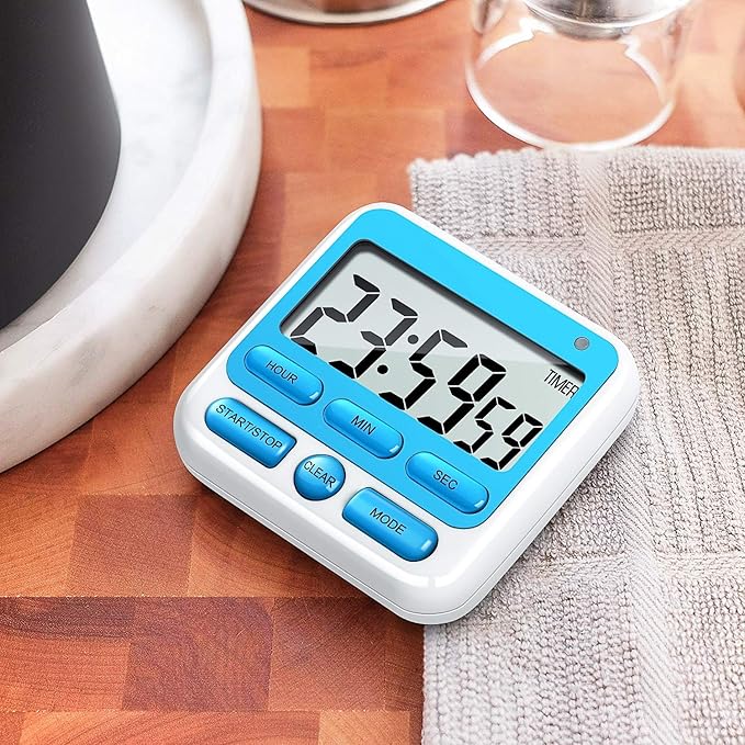 KTKUDY Digital Kitchen Timer with Mute/Loud Alarm Switch ON/Off Switch, 12-Hour Clock & Alarm, Memory Function Count Up & Count Down for Kids Teachers Cooking, Large LCD Display, Strong Magnet (Blue) - Image 8