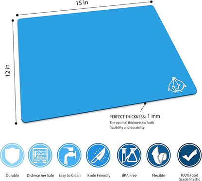 ZVP Plastic Cutting Boards for Kitchen, Flexible Cutting Mats, Colorful Chopping Boards with Food Icon, Non-Slip, Non Porous, BPA Free, Dishwasher Safe Rainbow