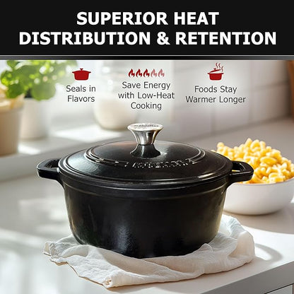 MUELLER HOME 6 Quart Enameled Cast Iron Pot Dutch Oven, Heavy-Duty Oven-Safe up to 500° F, & Across All Cooktops, Casserole Dishes for Ovens, Bread Pan with Lid and Knob, Cast Iron Cookware, Black - Image 4