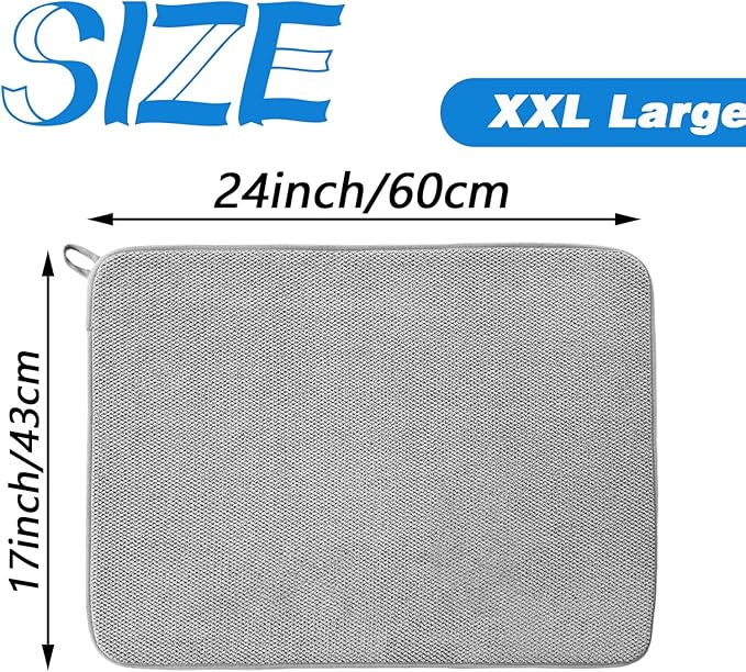 2 Pack Large Dish Drying Mat,24x17 Inch Absorbent Microfiber Dishes Drainer Mats,Dish Drying Pad for Countertops,Sinks,Draining Racks(Gray) - Image 2