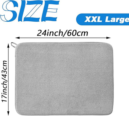 2 Pack Large Dish Drying Mat,24x17 Inch Absorbent Microfiber Dishes Drainer Mats,Dish Drying Pad for Countertops,Sinks,Draining Racks(Gray) - Image 2