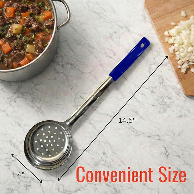 8 Ounce Slotted Stainless Steel Portion Control Ladle Spoon for Measuring and Serving; Commercial Grade Serving Scoops [Pack of 2] - Image 6
