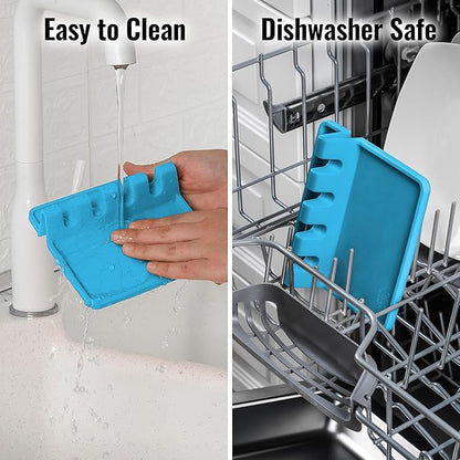 Zulay Kitchen Silicone Utensil Rest with Drip Pad for Multiple Utensils - BPA-Free, Heat-Resistant Spoon Rest & Spoon Holder for Stove Top - Kitchen Utensil Holder for Ladles & Tongs - Blue - Image 6