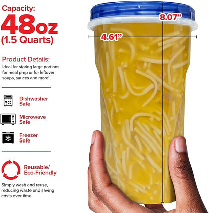 Stock Your Home 48oz Plastic Containers with Twist Top Lids (6 Pack), 1.5 Quart Freezer Containers with Lids for Leftover Food, Airtight Reusable Soup Containers, Microwave and Dishwasher Safe - Image 3