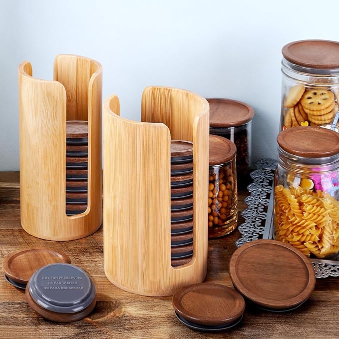 2 Pack Mason Jar Lid Organizer (Wide Mouth & Regular Mouth) Bamboo Ball Jar Wooden Storage Accessories for Home Kitchen Organization & Tumbler Lids, Fit Mason/Canning/Bamboo Lids - Image 4