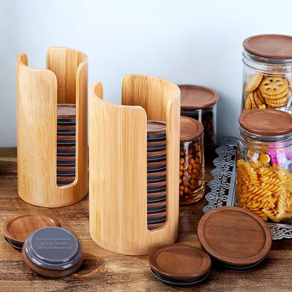 2 Pack Mason Jar Lid Organizer (Wide Mouth & Regular Mouth) Bamboo Ball Jar Wooden Storage Accessories for Home Kitchen Organization & Tumbler Lids, Fit Mason/Canning/Bamboo Lids - Image 4