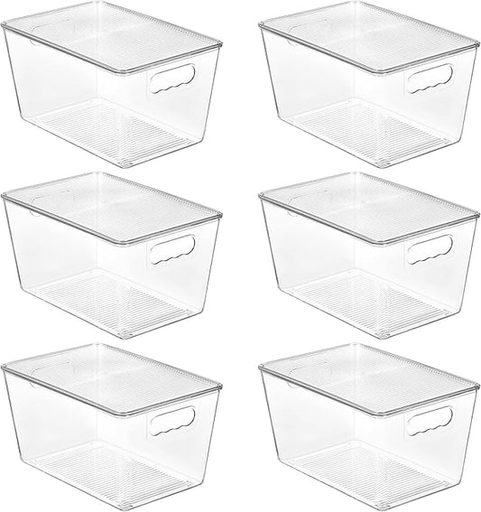 Vtopmart 6 Pack Clear Stackable Storage Bins with Lids, Large Plastic Containers with Handle for Pantry Organizer and Storage,Perfect for Bathroom,Cabinet,Kitchen,Fridge,Closet Organization by Vtopmart