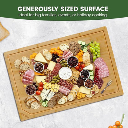 Kikcoin 36”×24” Bamboo Cutting Boards for Kitchen, Heavy Duty Wooden Cutting Boards, Healthy Extra Large Chopping Boards with Deep Juice Groove and Handle, Oversized Stove Top Cover, Natural - Image 6