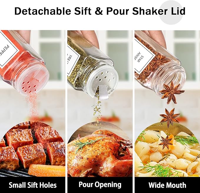 Aliggbent Spice Jars with Lable, 48 Pcs 4 oz Glass Spice Jars with Bamboo Lids, Spice Containers Bottles, Glass Seasoning Jars with Shaker Lids, Collapsible Funnel, for Spice Racks, Pantry,Cupboard - Image 3