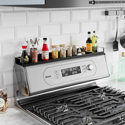SZJHXIN 4X Strong Magnetic Stove Top Shelf, Adjustable 15-30 Inches, Fits Various Stove Lengths, Kitchen Organizer, Holds Spices, Condiments and BBQ Sauces (Matte Black)