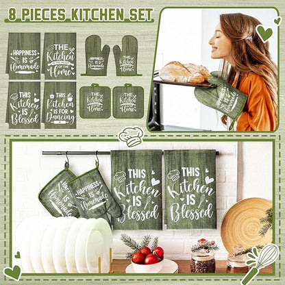 Leinuosen 8 Pcs Kitchen Towels and Oven Mitts Sets Pot Holders Dishcloths Set Kitchen Decorative Accessories Absorbent Potholders Heat Resistant for Chef Baking Cooking - Image 2