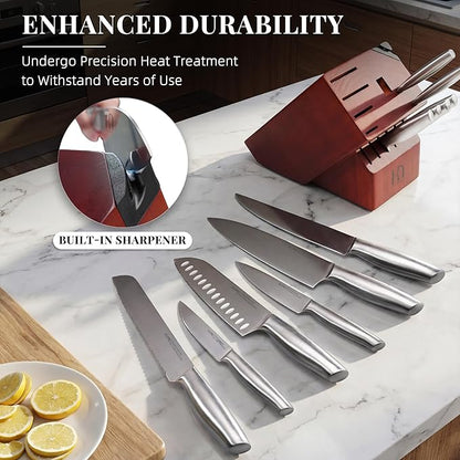 KnifeSaga Knife Set Premium, Japanese High Carbon Stainless Steel 14 Pcs Kitchen Knives Block Set with Built-in Sharpener and Wood Block, Razor Sharp Knife Sets for Kitchen with Ergonomic Handle - Image 5
