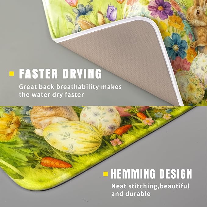 Easter Dish Drying Mat for Kitchen Counter Spring Bunny Microfiber Countertop Mat Small - Image 3