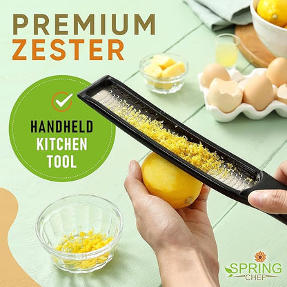 Spring Chef Premium Lemon Zester Grater with Handle - Fruits, Garlic, Chocolate, Nutmeg, Ginger Grater - Heavy Duty Kitchen Tool - Stainless Steel Citrus Zester with Blade Cover - Fine Shred, Black - Image 8