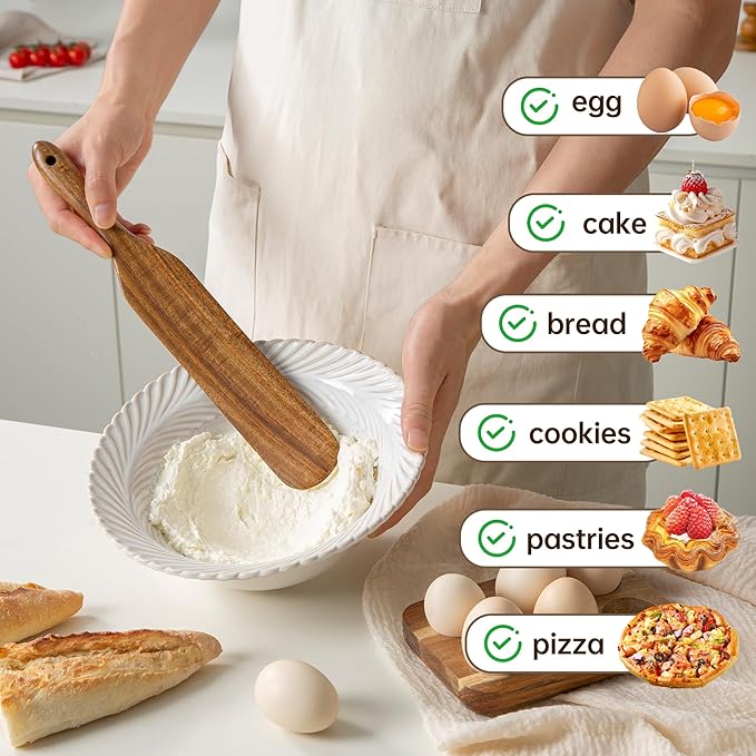 Wooden Utensil Set 8 Pcs - Natural Non-Toxic Acacia Wooden Spoons for Cooking, Nonstick, Sturdy, Non-Scratch, Easy to Clean, Wood Kitchen Utensils Set with Holder, Spoon Rest & 6 Hooks - Image 7