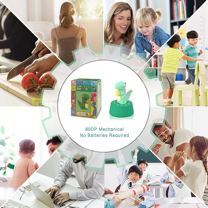 ELE DEPI 60 Minutes Mechanical Kitchen Timer,Cute Dinosaur Timer for Kids,Wind Up Egg Timer for Cooking,Reading,Classroom and Do Sports. (Light Green)