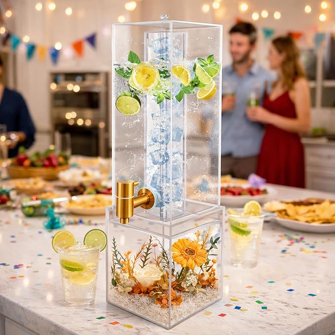 2 Gallon Large Drink Dispenser, Drink Dispenser with Acrylic Stand, Drink Dispensers for Parties with Ice Core, Beverage Dispenser with Airtight Valve for Water, Punch, Juice - Image 6