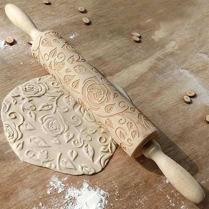 Ragyzity Wooden Embossed Rolling Pin for Baking, Rose Flower Embossed Engraved Carved Rolling Pin, Wooden Roll Pin Laser Engraved Rolling Pin DIY Tool for Making Cookie Dough Crusts Pies Pastry - Image 7