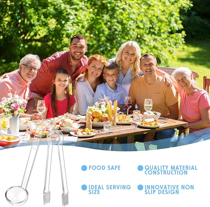 12 Pieces Plastic Serving Utensils Set Including 6 Pcs 1 oz Small Ladle and 6 Pcs Tong Acrylic Long Handle Ladle for Serving Sauce, Soup, Dressing, Punch Bowl, Gravy for Party Banquet Catering(Clear) - Image 4