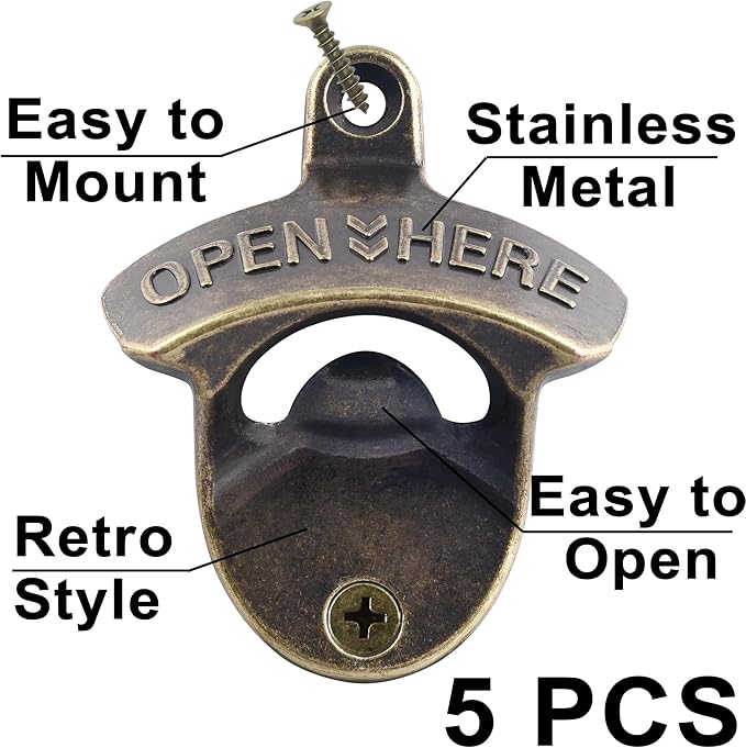 Antique Bronze Beer Cap Opener Moubtable for Post, Old Fashioned Bottle Opener Wall Mounted Stainless (5 Packs) - Image 2