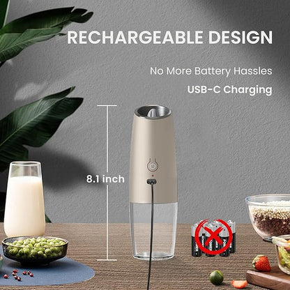 Rechargeable Salt And Pepper Grinder Set with LED Light, Automatic Electric Gravity Salt And Pepper Shakers Set, No Battery Needed, Adjustable Roughness, 2 Pack (Khaki) - Image 4
