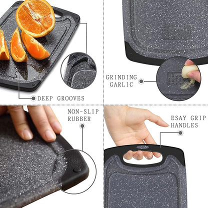 Viretang Plastic Cutting Boards Set of 3 Extra Large for Kitchen, Thick Chopping Board with Deep Juice Grooves, Non‑Slip Feet, Easy Grip Handle, BPA Free, Dishwasher Safe,Black - Image 3