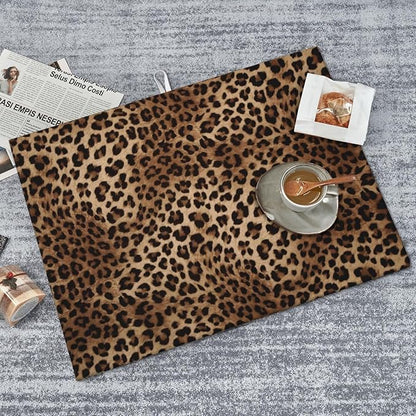 Brown Leopard Dish Drying Mat Black Cheetah Skin Wild Animal Print Drying Rack Pad Countertop Dishes Ultra Absorbent Microfiber Kitchen Counter Mat 18x24 Inch