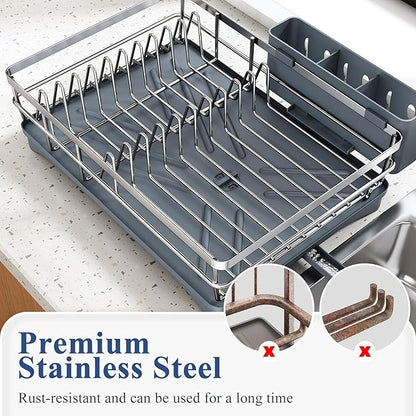 SNTD Dish Drying Rack for Kitchen Counter - Stainless Steel Dish Rack with Drainboard, Large Dish Drainer with Utensil Holder for Sink, Silver - Image 6