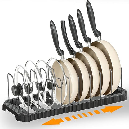 Adjustable Pot Lid Organizer Rack, 9 Compartments Cabinet Storage Holder for Pots, Pans, Lids, Cutting Boards, Bakeware by Hemisol