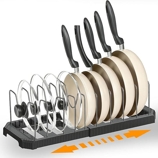 Adjustable Pot Lid Organizer Rack, 9 Compartments Cabinet Storage Holder for Pots, Pans, Lids, Cutting Boards, Bakeware by Hemisol