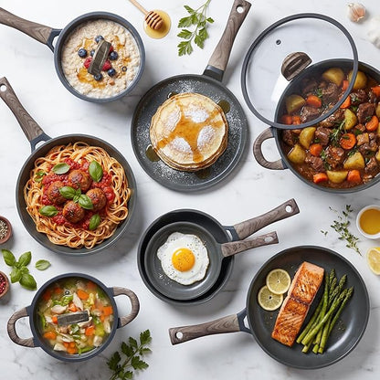 Pots and Pans Set Nonstick 22 Pcs, Ceramic cookware set Non-Toxic CoatingGray Granite Kitchen Cookware Set, Induction Kitchen Cooking Set w/Frying Pans, Saucepans & Glass Lids, PFOS & PFOA Free - Image 9