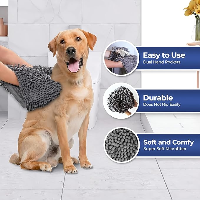 Muddy Mat Doggy Dryer, Highly Absorbent Microfiber Washable Dog Shammy Quick Drying Towel Absorber - Extra Soft Plush Wrap Chenille Bath Towels to Dry Soggy Large Pets & Small Puppy-Grey 19"x46" - Image 4