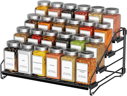 BOIVSHI 4 Tier Spice Rack for Cabinet, Spice Rack Organizer, Depth Adjustable Spice Holder for Countertop, Cupboard, Pantry, Seasoning Shelf, Metal, Black (1 Pack) by BOIVSHI