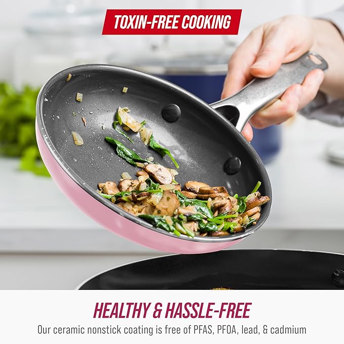 Blue Diamond 8" Nonstick Frying Pan Skillet, Ceramic Diamond Infused PFAS-Free, Dishwasher & Oven Safe, Stay Cool Handle, Durable Non Toxic Metal Utensil Safe, Egg & Omelet Pan, Pink - Image 5