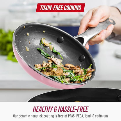 Blue Diamond 8" Nonstick Frying Pan Skillet, Ceramic Diamond Infused PFAS-Free, Dishwasher & Oven Safe, Stay Cool Handle, Durable Non Toxic Metal Utensil Safe, Egg & Omelet Pan, Pink - Image 5