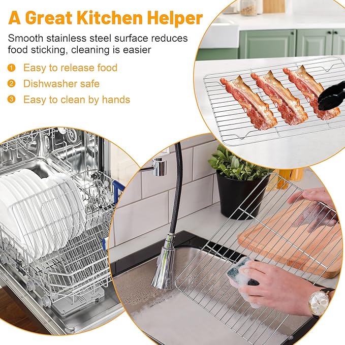 TeamFar Cooling Rack, 11.7” x 9” Stainless Steel Wire Baking Rack for Cooking Roasting Grilling, Fit for Oven Pan, Oven & Dishwasher Safe, Non-toxic & Heavy-Duty, 2PCS - Image 6